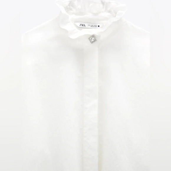 ZARA Jewel Buttons  Poplin Cropped Shirt SIZE L - Picture 5 of 12